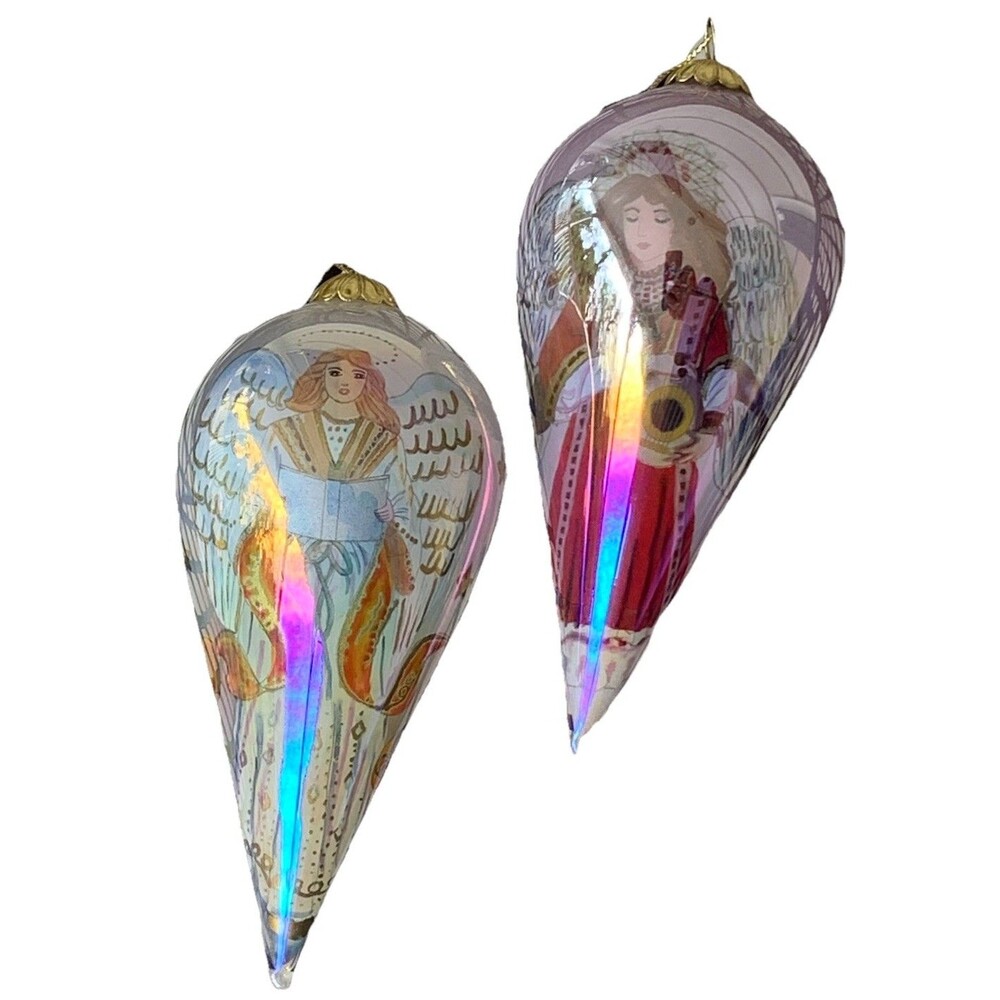 Pier 1 Li Bien Christmas Ornaments Teardrop Glass 4.5" Holiday Decor Angels